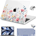 Teryeefi for MacBook Air 13.6 inch Case M4 A3240/M3 A3113/M2 A2681 (Released 2025 to 2022), Hard Shell + Keyboard Cover+ Screen Protector+Dustplug + Type-C Adapter, Wild Flowers A010