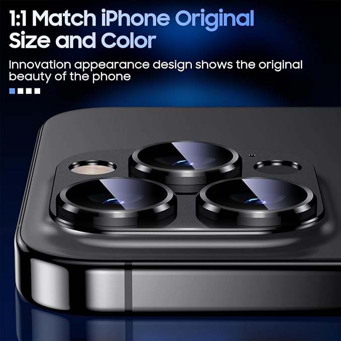 Uyiton Compatible with iPhone 15 Pro/iPhone 15 Pro Max Camera Lens Protector, [Not Easy to Break][Strong Adsorption][Case-Friendly] Metal Tempered Glass Rear Camera Screen Cover - Black, 2 Pack