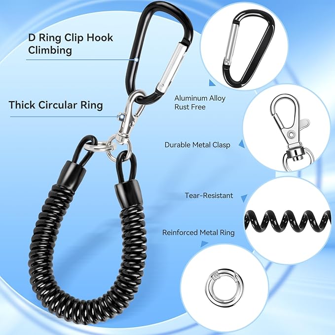 SHANSHUI Phone Lanyard, Spring Rope Phone Tether Tabs with Mountaineering Buckle Free Your Hands Anti Theft Outdoor Skiing Cycling Climbing Strap Fitting for All Smartphones