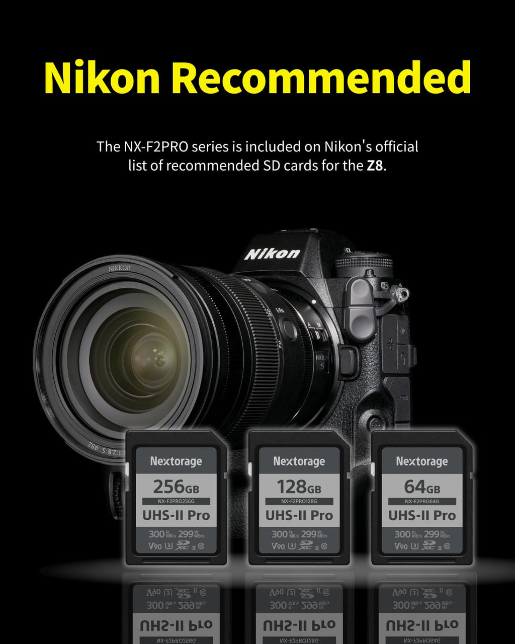 Nextorage Japan 128GB 2Pack SDCard UHS-II Memory Card V90 Canon, Sony, Nikon, Fujifilm, Panasonic Camera 8K 4K High-Speed Continuous Shooting pSLC Max Read 300MB/s Max Write 299MB/s NX-F2PRO128G