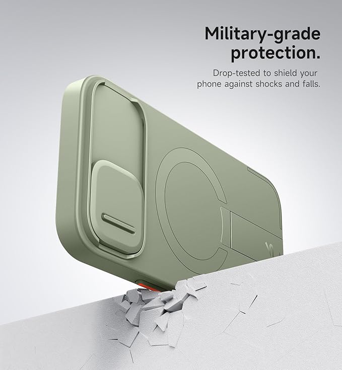 SURITCH for iPhone 13/14 Case with Magnetic Camera Slide Cover and Adjustable Kickstand, Compatible with MagSafe, Shockproof Bumper Case Slim Protective Cover for iPhone 13/14 6.1 Inch, Green
