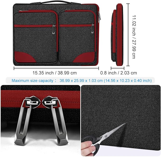 Hseok Laptop Case 15 15.6 16 inch Sleeve with Handle and Hidden Strap,Compatible with MacBook Pro 15.4 16, 360° Protective PC Briefcase with 4 Pockets for Laptop Accessory,Easy to Carrying,Red