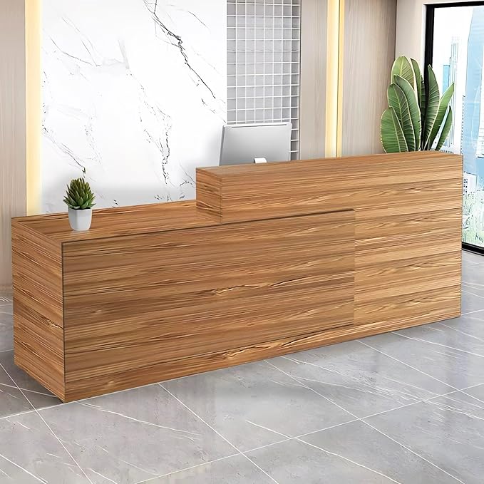 Reception Desk with Counter Modern Checkout Counter with Lockable Drawer Keyboard Tray Receptionist Desk for Office Salon Reception Table I Left 47inch/120cm