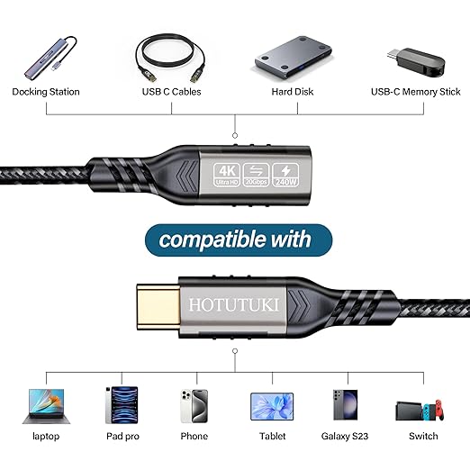 USB c Extension Cable 3.3ft, USB C 3.2 Extender Cord,USB c Male to to USB c Female Support PD 240W/5A Fast Charging, 20Gbps Sync Transfer, high Speed USB c Extension Cable