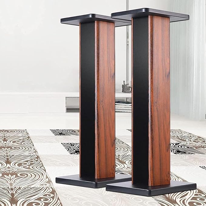 Speaker Stands Wood Grain 28 Inch Universal Floor Speaker Stands Pair Heavy Duty Surround Sound Speaker Monitor Stand for Home Theater with Sand Filling Tuning Function - 1 Pair