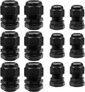 12 Pcs Nylon Cable Glands, Black Strain Relief Cable Cord Connector IP68 Waterproof Junction Box Wire Protectors Adjustable (6 Pcs 3/4" NPT + 6 Pcs 1/2" NPT)