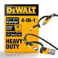 DEWALT Heavy Duty 4-in-1 Cable, Type C/Micro USB/USB Cable for iPhone 16, iPhone 15, iPad Charger USB C, Huawei, HTC, LG, Samsung Galaxy, Android Smartphones, iPad Pro, Micro C Charging (6ft, Black)