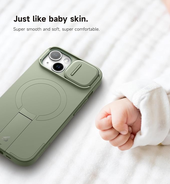 SURITCH for iPhone 13/14 Case with Magnetic Camera Slide Cover and Adjustable Kickstand, Compatible with MagSafe, Shockproof Bumper Case Slim Protective Cover for iPhone 13/14 6.1 Inch, Green