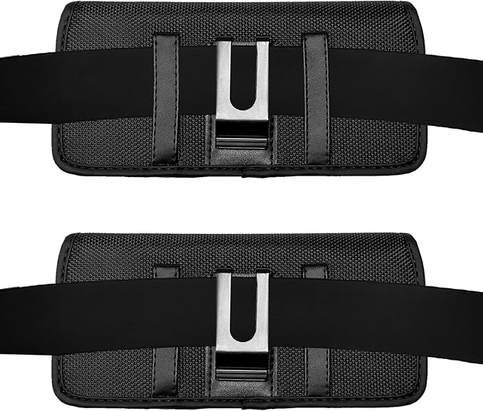 Nylon Cell Phone Holster for Samsung Galaxy A01 A10e S10 S9 S22 5G, LG K30 Phoenix 5 Aristo 5, Orbic Maui+, TCL Signa - Horizontal Case Canvas Waist Carrying Pouch with Belt Clip/Loops, Black