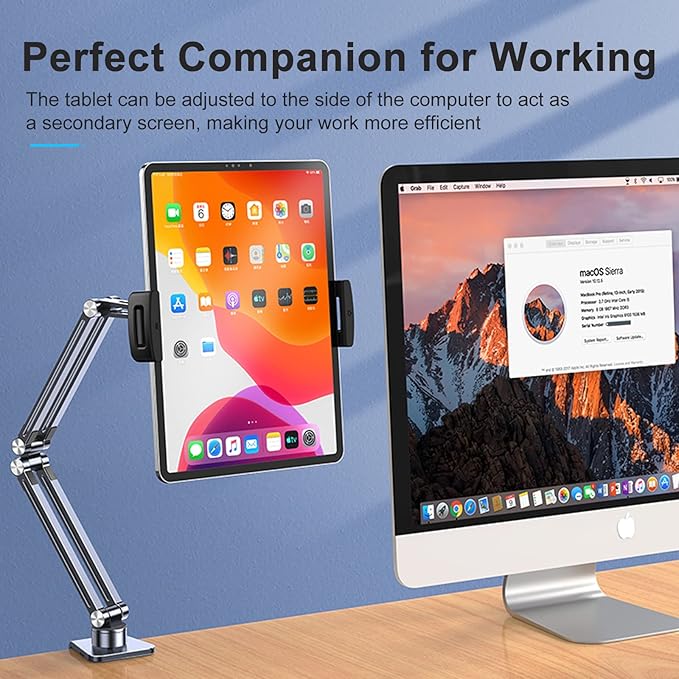 OATSBASF Phone and Tablet Holder Bed Gooseneck Mount, Aluminum Long Arm Foldable Lazy Stand, Universal 360 Degree Rotatable for iPhone, iPad, Tablet