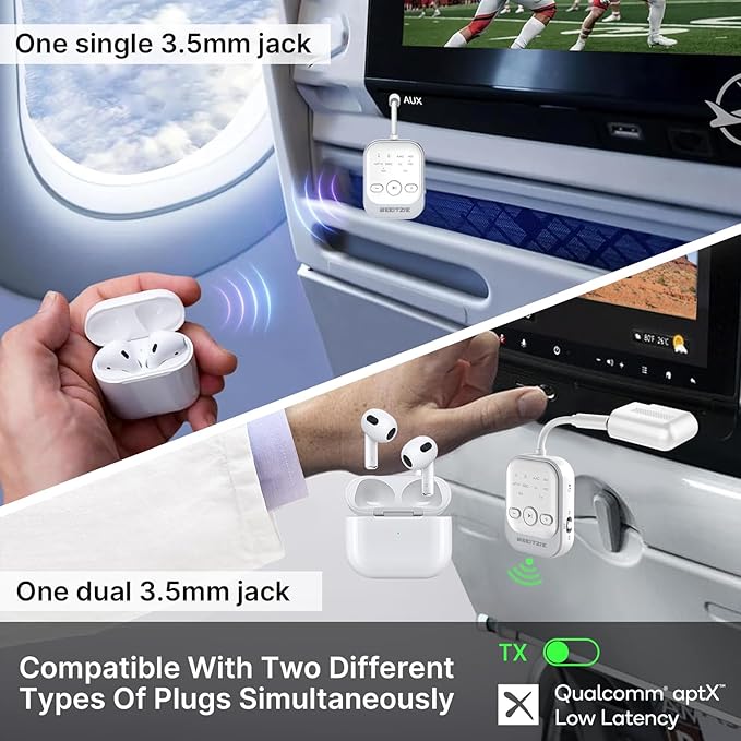 Ultra Bluetooth 5.4 Transmitter & Receiver,2-in-1 Wireless Audio Transmitter for TV/PC/Airplane, Dual Pairing for AirPods/Headphones, AptX LL& HD, Aux for Home/Car Stereo & Speakers