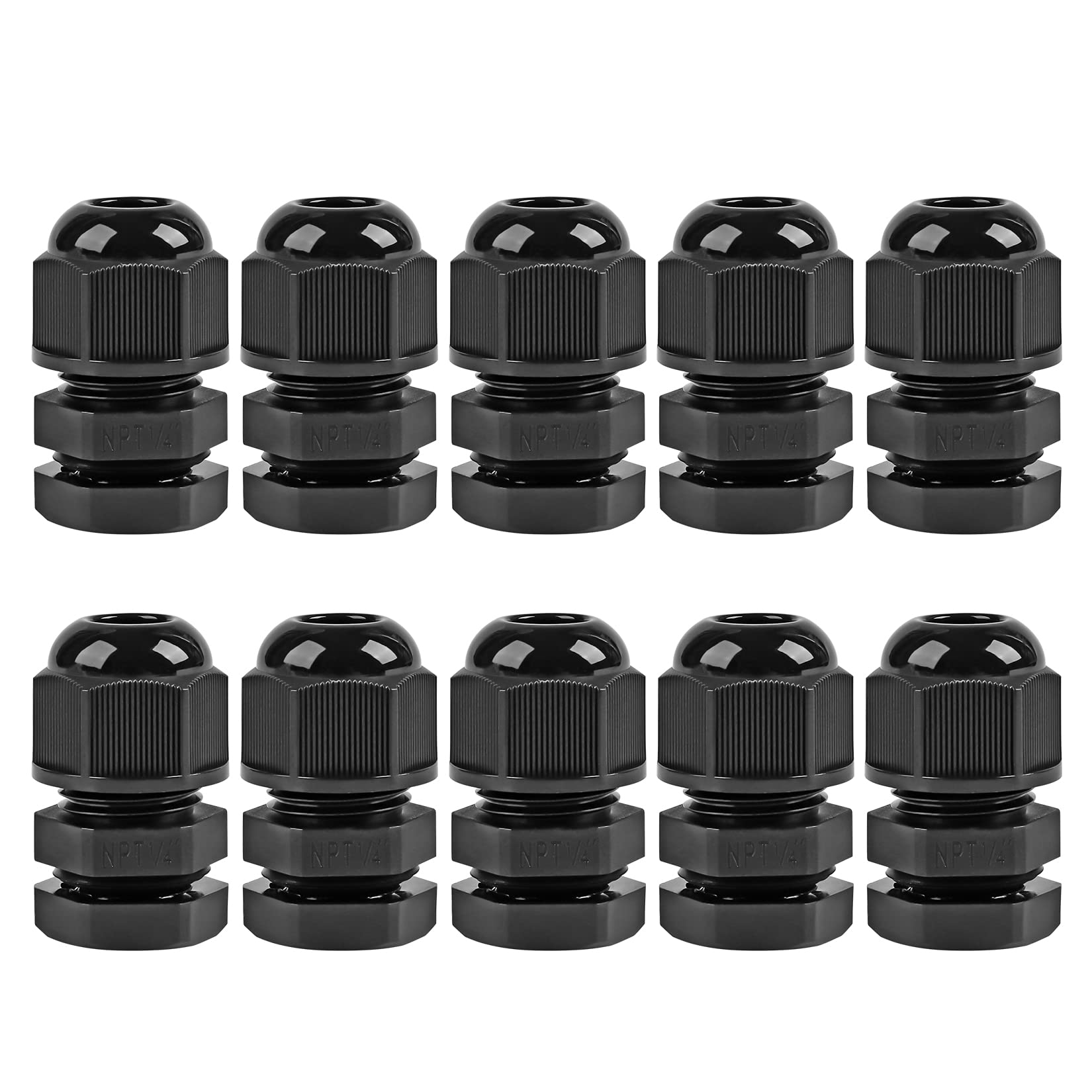 XHF 10 Pcs 1/4" IP68 Strain Relief Nylon Cord Grip NPT Cable Glands Adjustable UL Listed and RoHS Compliant (Black)