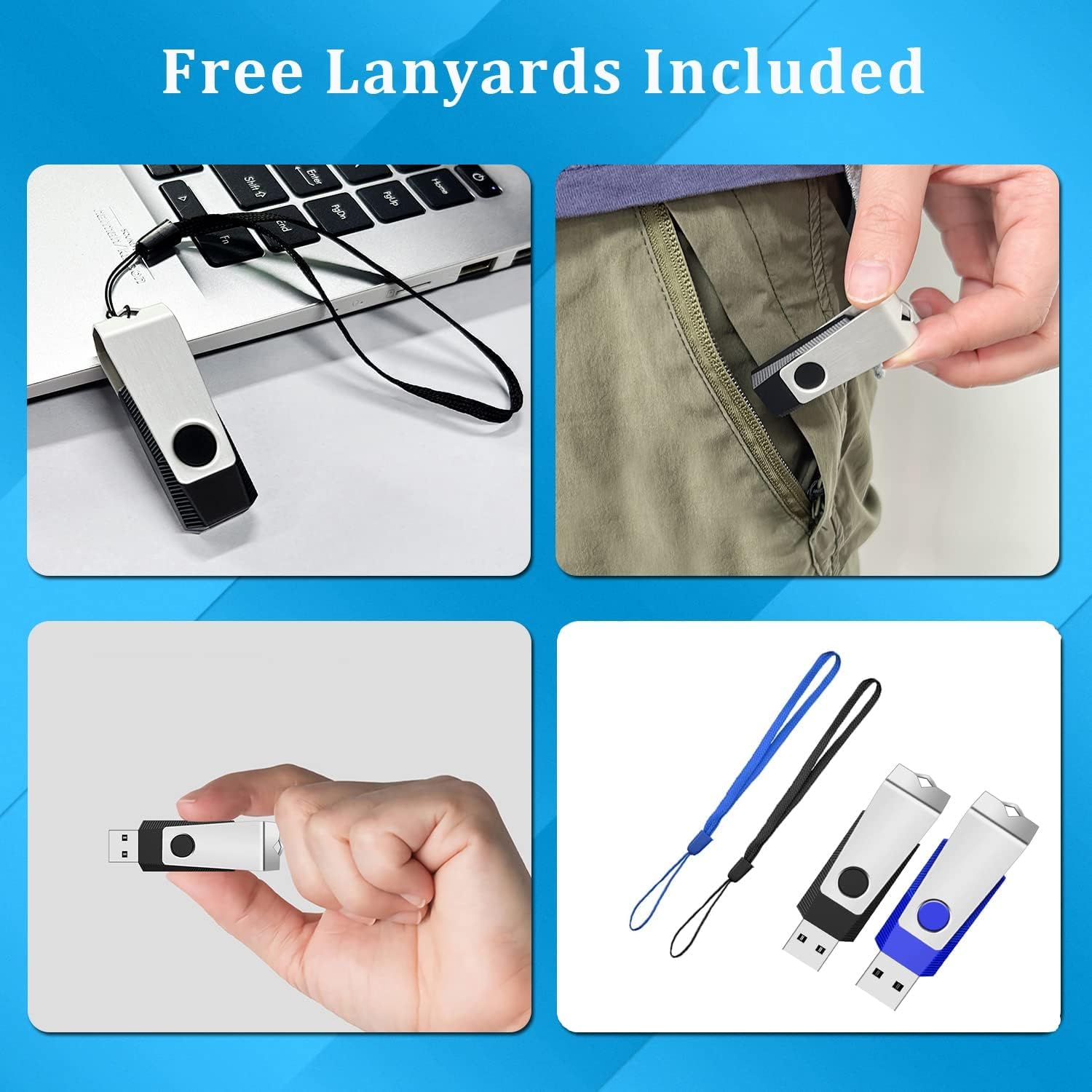 2GB Flash Drive 2 Pack, Wooolken USB 2.0 Thumb Drives Jump Pen Drive Memory Stick with LED Light and Lanyards for Storage and Backup (Black Blue)