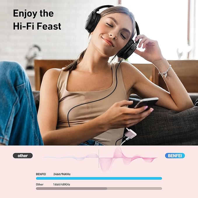 BENFEI USB C to Audio Jack Adapter with 60W Fast Charging, USB-C to 3.5mm Female Headphone Compatible with iPhone 16/15 Pro Max/Pro, Samsung Galaxy S24/S23/S22/S21 Ultra, iPad Pro, Pixel 8 Pink