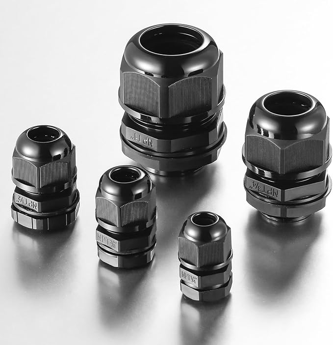 25 PCS 1/2"(6-12.5mm) NPT Nylon Cable Gland Joints with Gaskets, IP68 Adjustable Lock Nut Strain Relief Cord Grip Waterproof Cable Glands - UL Listed and RoHS Compliant