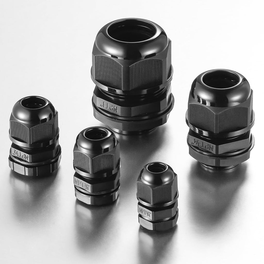 RTHIEAI 50 PCS 1/2"(6-12.5mm) NPT Nylon Cable Gland Joints with Gaskets, IP68 Adjustable Lock Nut Strain Relief Cord Grip Waterproof Cable Glands - UL Listed and RoHS Compliant