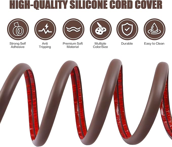 Floor Cord Cover Self Adhesive Cord Hider,3.3FT Cable Management, Extension Strip Protector for Wires, Prevent Cable Trips for Offices, Gyms, Exhibitions Cavity:0.39"(W) x 0.27"(H) Coffee