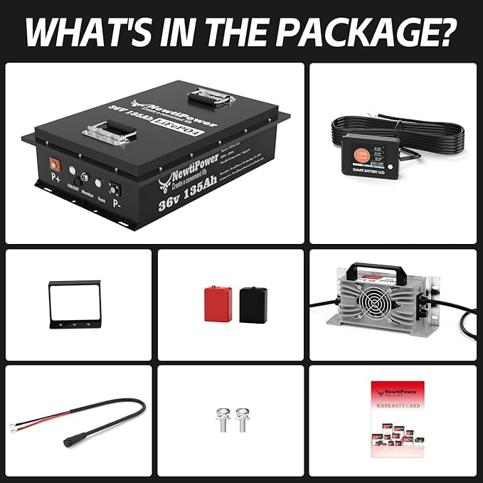 36V 135Ah Golf Cart Lithium LiFePO4 Battery with Charger and 200A BMS Grade A Cells Deep Cycle Rechargeable Battery,10000+ Cycles,Perfect for Golf Cart,Off Grid Applications (36V 135Ah-GC)