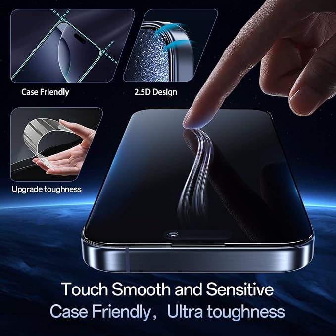 Screen Protector for iPhone 16 pro Blue Light Block,Military-Grade Shatterproof HD Tempered Glass with Easy Installation Tray,Touch Sensitive, 9H Hardness, Anti-Scratch,2 Pack