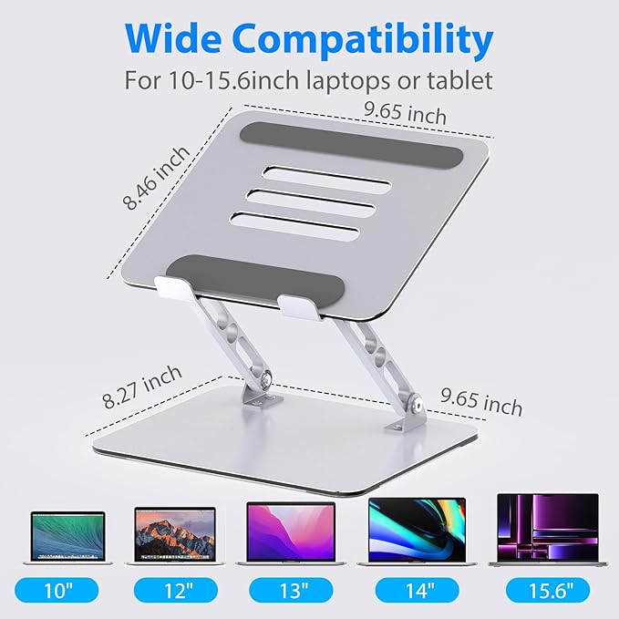 Laptop Stand for Desk, Adjustable Laptop Riser, Metal Foldable Computer Stand Holder Portable Notebook Mount, Ventilated Cooling Notebook Stand Compatible with 10-15.6” Laptops