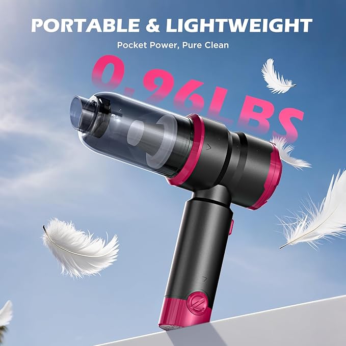 Handheld Car Vacuum with 15000PA Power, 4 in 1 Small Powerful Cordless Vacuum Cleaner & Air Duster with 2000mAh Battery, Rechargeable Portable Mini Hand Held Vacuum for Car, Home,Office,Pet Hair（Pink）