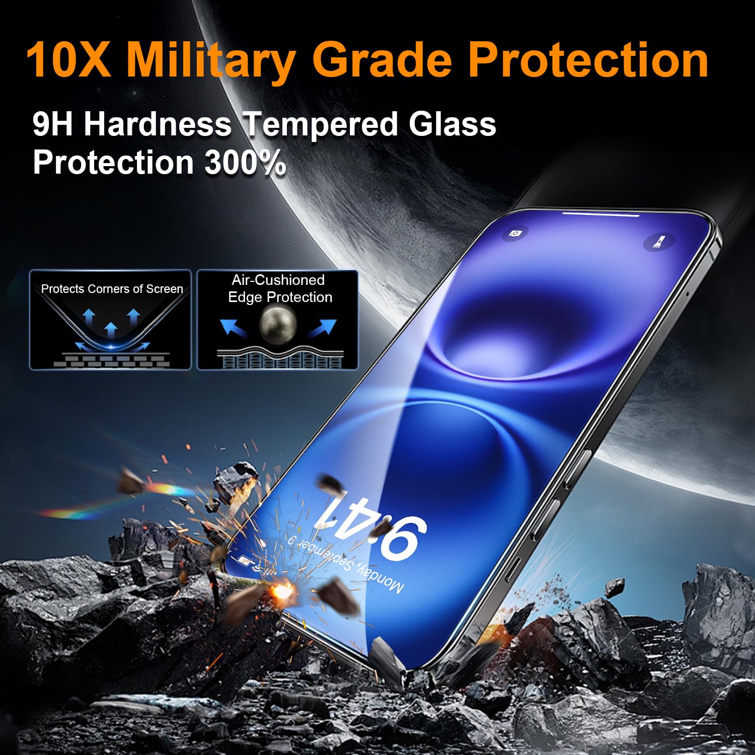 OneFish Tempered Glass Screen Protector for iphone 11 Pro Max/Xs Max, 9H Hardness Glass Scratch Resistant,HD Clarity Tempered Glass Film with Installation Frame,Easy Installation,2Pack.