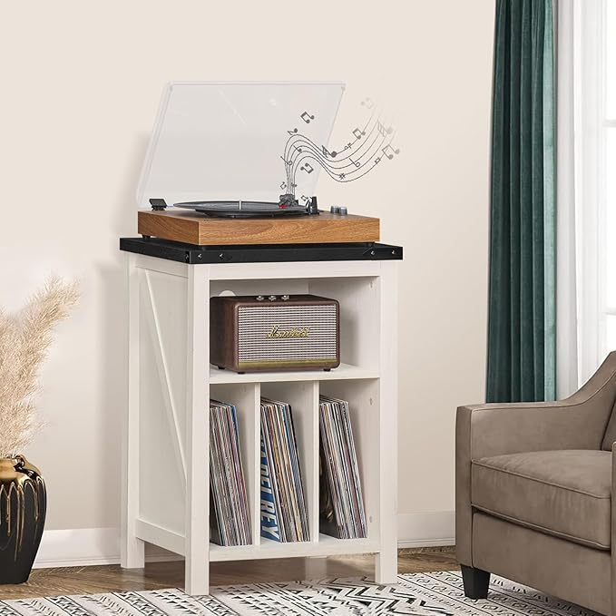 Record Player Stand with Vinyl Record Storage Holds up to 160 Albums,Large Wood Record Player Table Dispaly Shelf，White Turntable Stand Cabinet for Living Room,Bedroom,Office 8