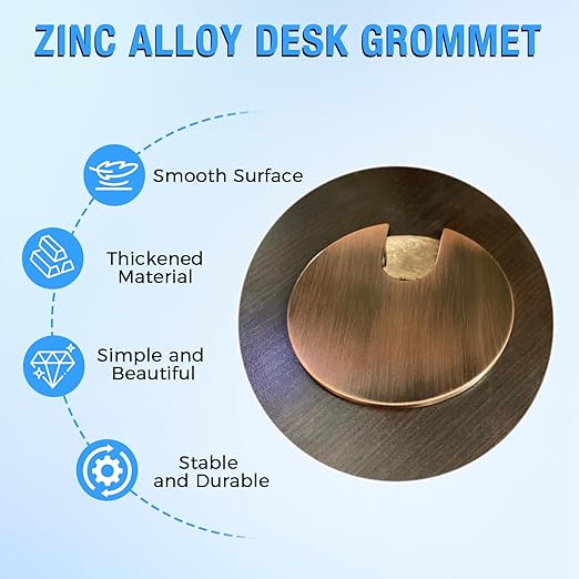Desk Grommet 1-3/8" (35 mm), Desk Cord Hole Cover, Cable Grommet Metal Zinc Alloy Materilal, Desk Hole Grommet for Office and Home Table Cable, Detachable Cable Cord Organizer (Flat Black 2 Pcs)