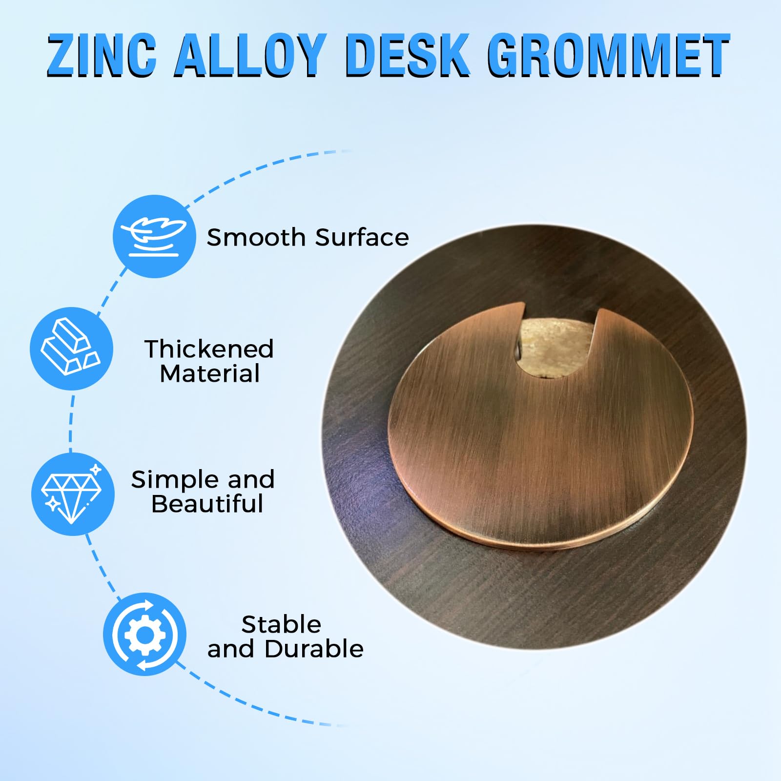 BOPOREAE Zinc Alloy Desk Grommet 1-3/8" (35 mm), Desk Cord Hole Cover