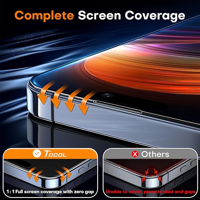 TOCOL for iPhone 15 Pro Max Privacy Screen Protector True 25°Anti Spy 9H+ Hardness Tempered Glass Full Coverage Easy Installation Anti Dust Plugs 2 Pack