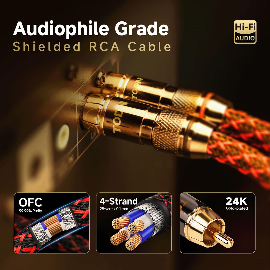 TODN 16.4ft HiFi RCA Stereo Cable Shielded Interconnect for Home Audio