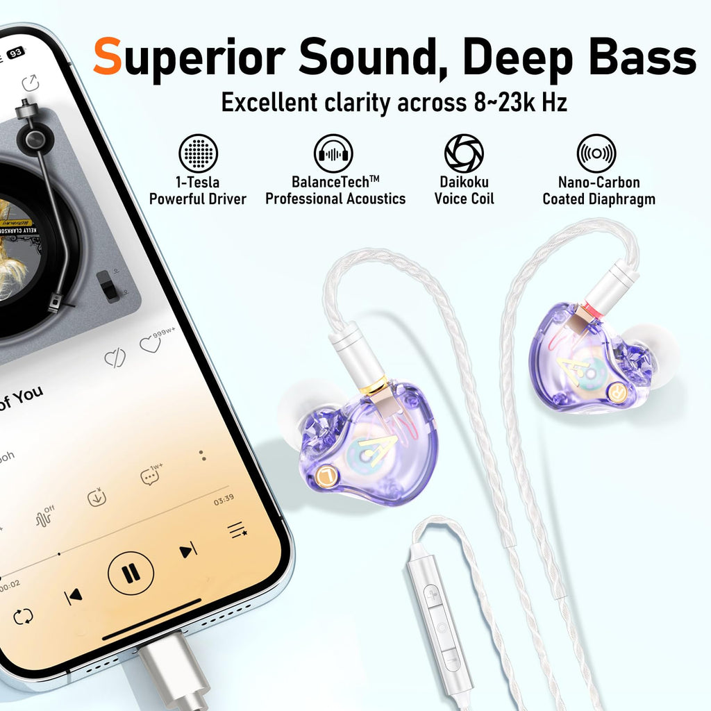 Audiovance Vibes 202MC USB-C HiFi Wired Earbuds Type-C Headphones with Mic