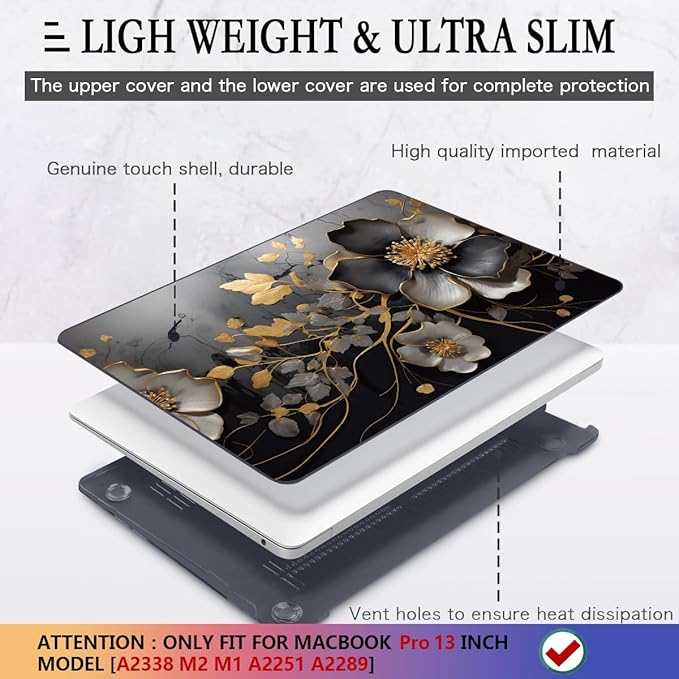 CISSOOK Compatible with MacBook Pro 13 inch Case M2 2025-2020 A2338 M1 A2251 A2289 Model with Touch Bar, Plastic Flower Hard Shell &Keyboard Cover&Screen Protector, Abstract Oil Painting