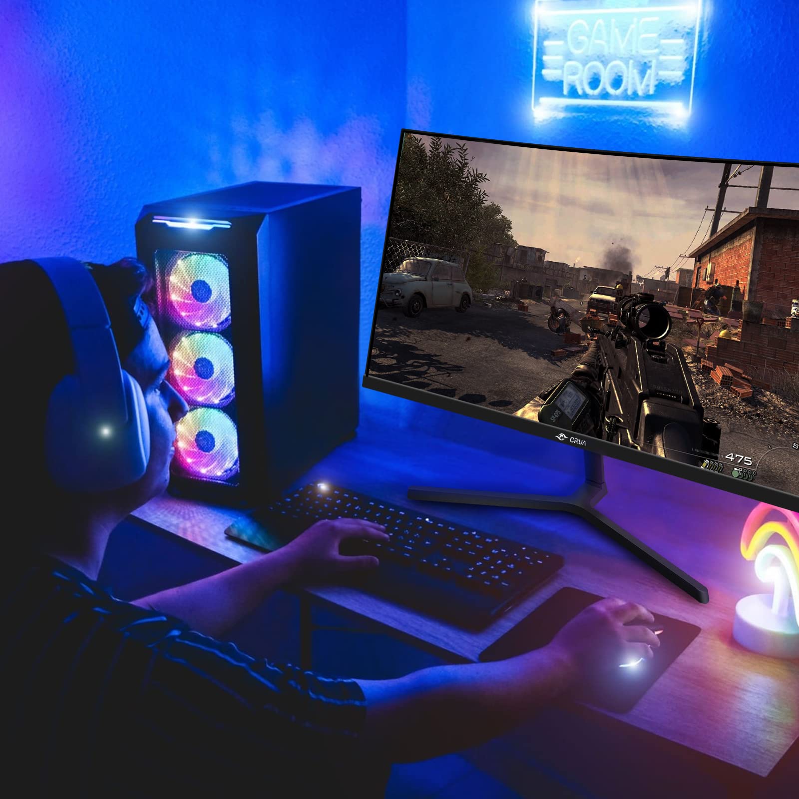 CRUA 24" FHD 1080P 180Hz Curved Gaming Monitor, 2800R, AMD FreeSync, Black