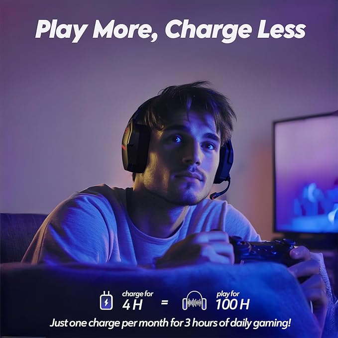NUBWO G06 Dual Wireless Gaming Headset with Microphone for Ps5, Ps4, PC - 23ms Low Latency Audio - 100-Hour of Playtime - 50mm Drivers (Black-Red)