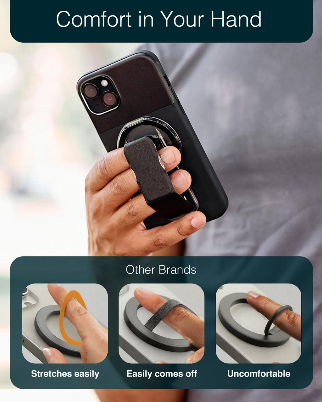 CLCKR Finger Phone Grip for MagSafe Stand, Phone Grip Loop Holder with Kickstand, Magnetic Phone Grip Holder, for iPhone 16/15/14/13/12 Pro Max Plus Series, Clear Pink