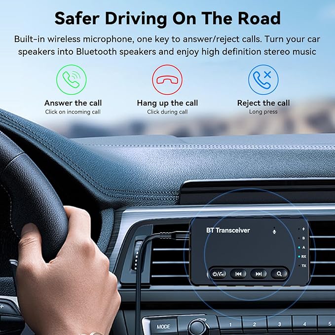Bluetooth Transmitter Receiver aptX Adaptive/Low Latency/HD Bluetooth Adapter 5.2 Support 2 AirPods Phones, Wireless Audio Receiver 3.5mm Aux Headphone Jack Adapter for Airplane Travel/TV/Home Stereo