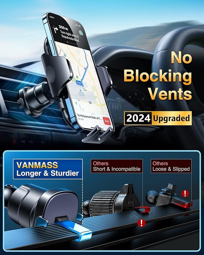 VANMASS Ace Car Phone Holder Mount New Upgraded [Military Steel Hook & Super Suction Cup] Handsfree Cell Phone Holder Car Dash Windshield Air Vent Stand for iPhone 14 13 12 Pro Max Samsung Truck,Blue