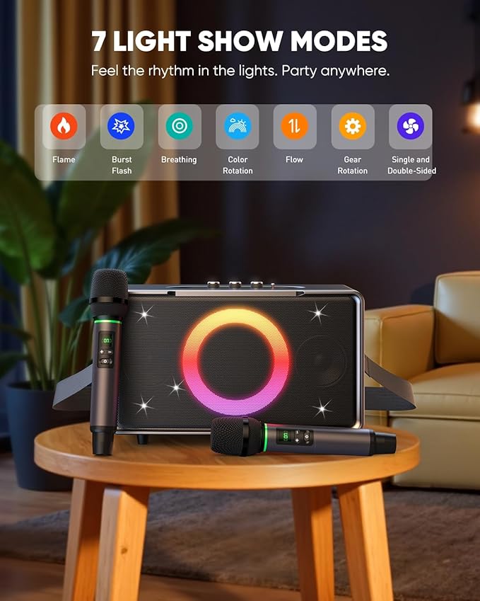 GFEEN Portable Bluetooth Speaker: 100W(160W Peak), 15H Playtime, Wireless Speakers with Microphone, 5″ Subwoofer, Loud Sound, Light Show, Fast Charging for Outdoor, Party, Backyard(Silver with 2Mic)