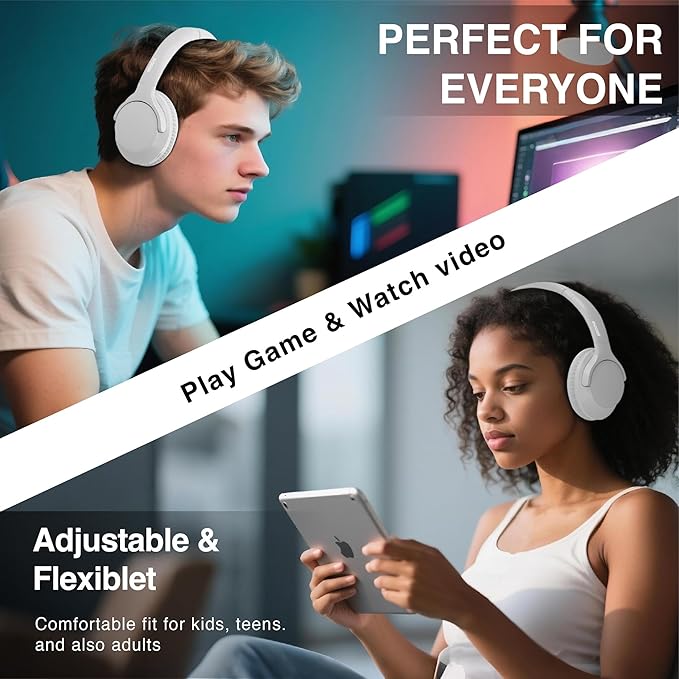 MIDOLA Bluetooth Headphones Over Ear 68H Playtime 6 EQ Wireless Headset with Microphone HiFi Stereo Foldable Lightweight Deep Bass for Travel Home Office Cellphone White