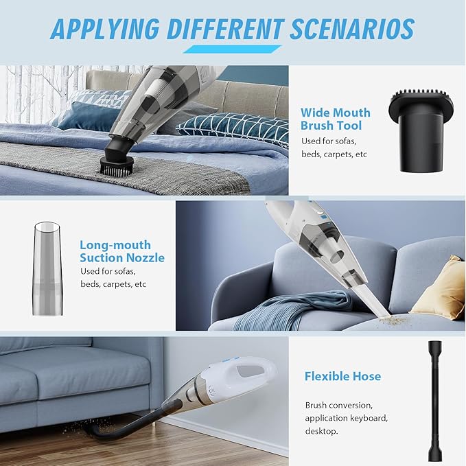 Handheld Vacuum Cordless, Hand Vacuum Cordless Rechargeable with LED Light/Multi Accessories,1.6lbs Car Portable Vacuum Cleaner for Pet Hair, Home, Car, Office