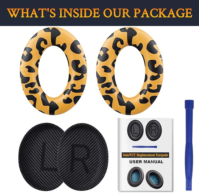 SoloWIT Replacement Earpads Cushions for Bose QuietComfort 35 (QC35) & Quiet Comfort 35 II (QC35 ii) Headphones, Ear Pads with Softer Leather, Noise Isolation Foam, Added Thickness (Tiger Stripes)