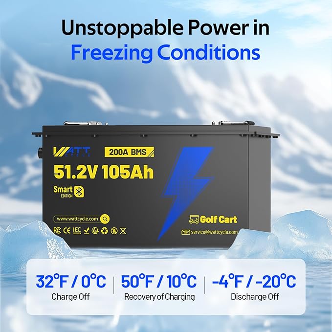 48V(51.2V) 105Ah LiFePO4 Lithium Battery for Golf Cart, Built-in Bluetooth & LCD Display, 200A BMS, Range of 70 Miles 15000+ Deep Cycles LiFePO4 Lithium Batterys
