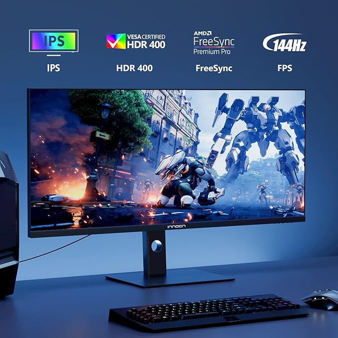 INNOCN 40C1R Ultrawide Monitor 40" WQHD 3440 x 1440p 144Hz FreeSync Premium HDR400 21:9 Computer Display 95% DCI-P3 500Nits IPS USB Type-C HDMI Tilt/Height Adjustable, Mountable
