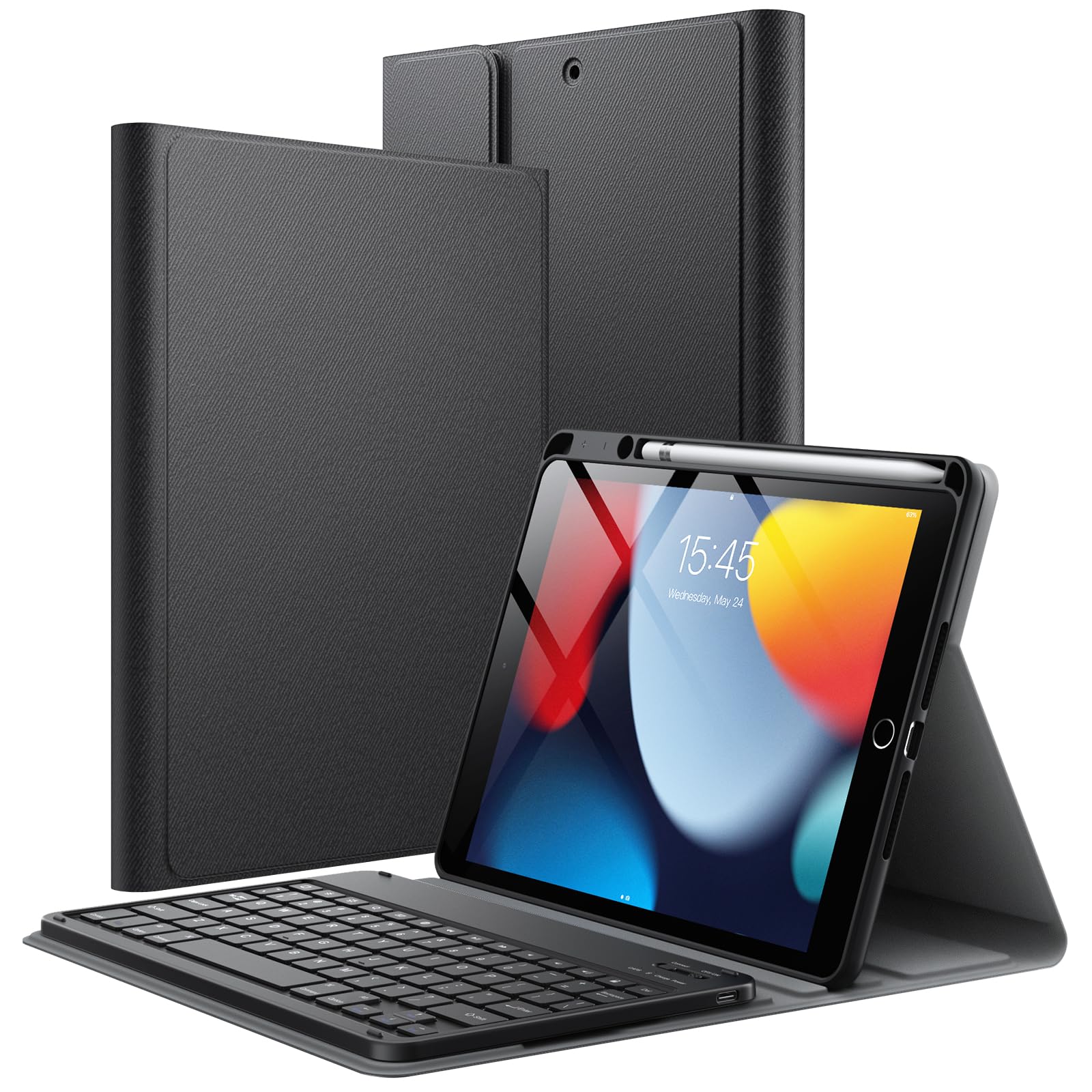 JETech Keyboard Case Cover for iPad 9th/8th/7th Gen 10.2", Black