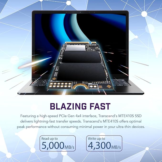 Transcend 2TB M.2 2242 SSD, Up to 5000MB/s, PCIe Gen4x4 NVMe 3D TLC, for Ultra-Thin Laptops, Lenovo Legion Go, Yoga Gen 6, ASUS ExpertBook, ZenBook, Mini PC, DRAM-Less Design for Low Power Consumption