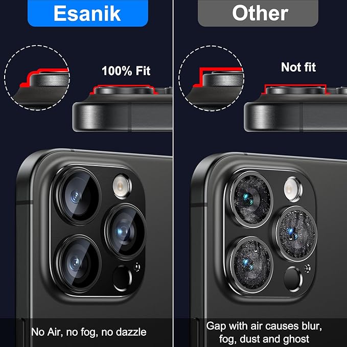 Esanik Upgrade 2 Pack for iPhone 16 Pro/iPhone 16 Pro Max Camera Lens Protector, Aluminum Alloy Metal matte Case Tempered Glass Camera Screen Cover, Scratch Resistant Case Friendly (Black Titanium)