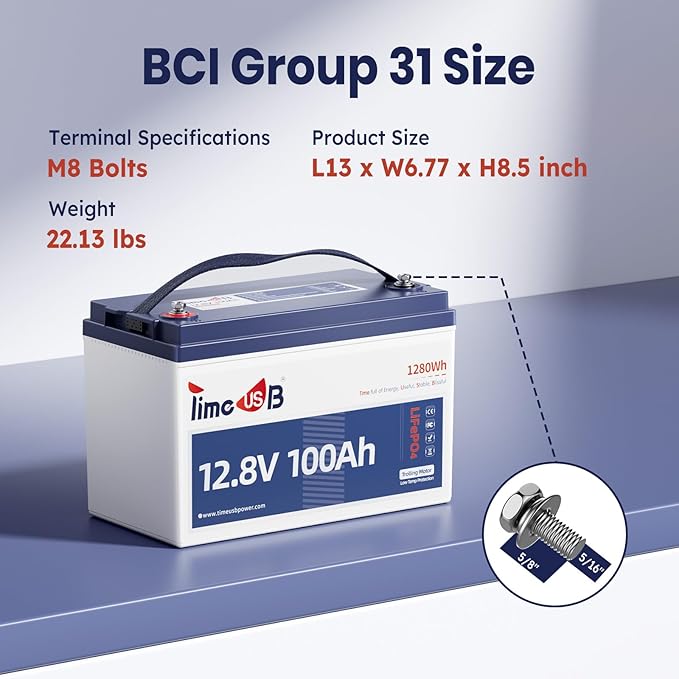 12V 100Ah LiFePO4 Battery with Low Temperature Cut off Protection Group31 Lithium Battery Built-in 100A BMS Max.1280Wh Energy for 12V Trolling Motor, Marine, RV, Boat, Yacht and Off-Grid