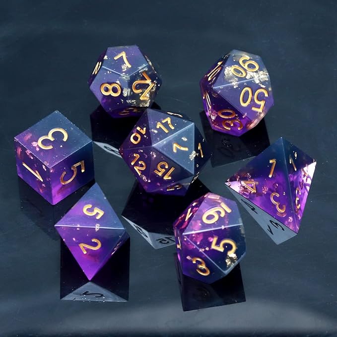 Haxtec DND Dice Set Sharp Edge Resin Dice with Dice Case Purple Black D&D Dice for RPG Role Playing Games Compatible with Dungeons and Dragons Gift War Series