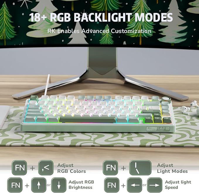 RK ROYAL KLUDGE R75 Mechanical Keyboard Wired with Volume Knob, 75% Keyboard Gasket Mounted, Hot Swappable, Creamy Sound, MDA Profile, PBT Keycaps